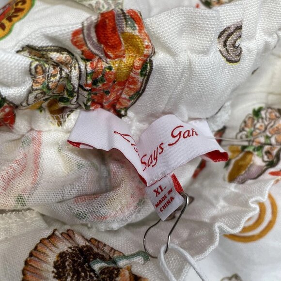 Lisa Says Gah Women’s Nora Linen Pants Size XL White/Multi — Drawstring Waist - Picture 7 of 9